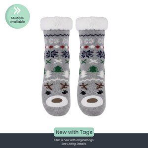 Charter Club Reindeer Face Sherpa-Lined Slipper Socks – Gray (L/XL)